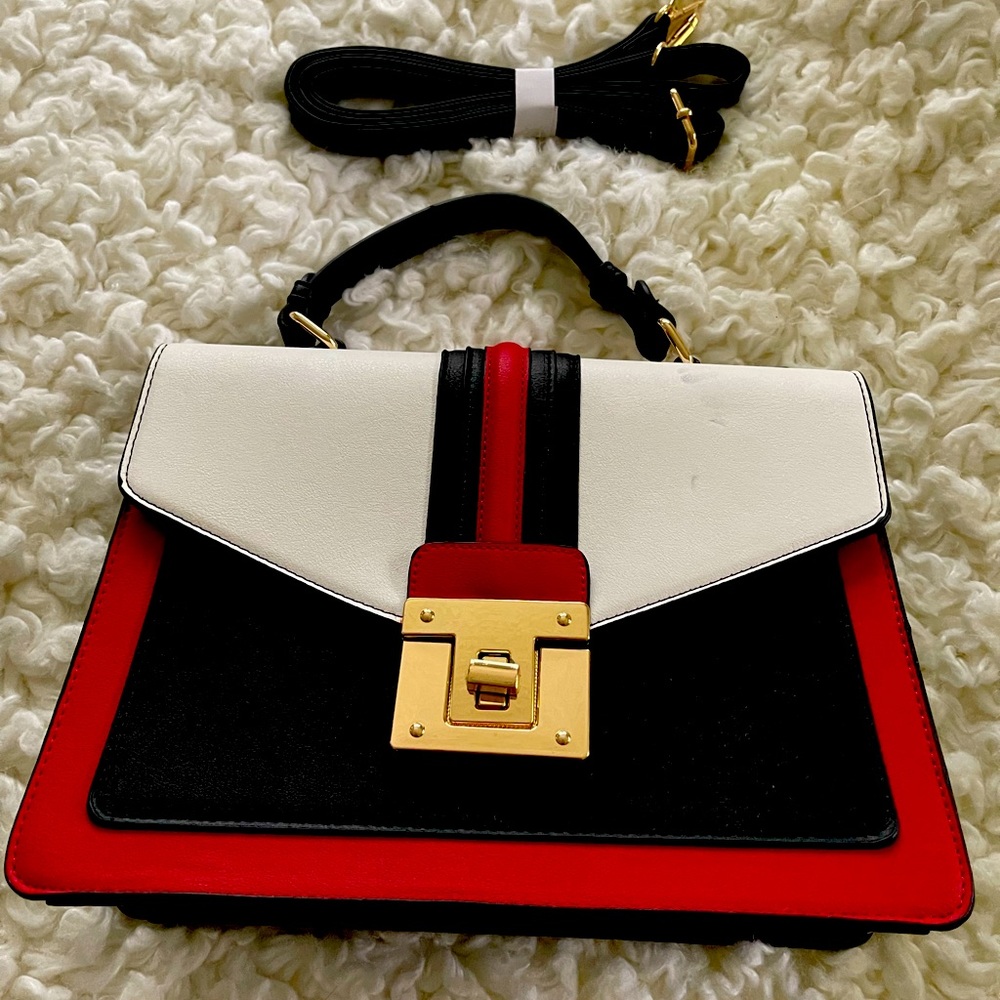 Scarleton Sachel Black, Red, & White